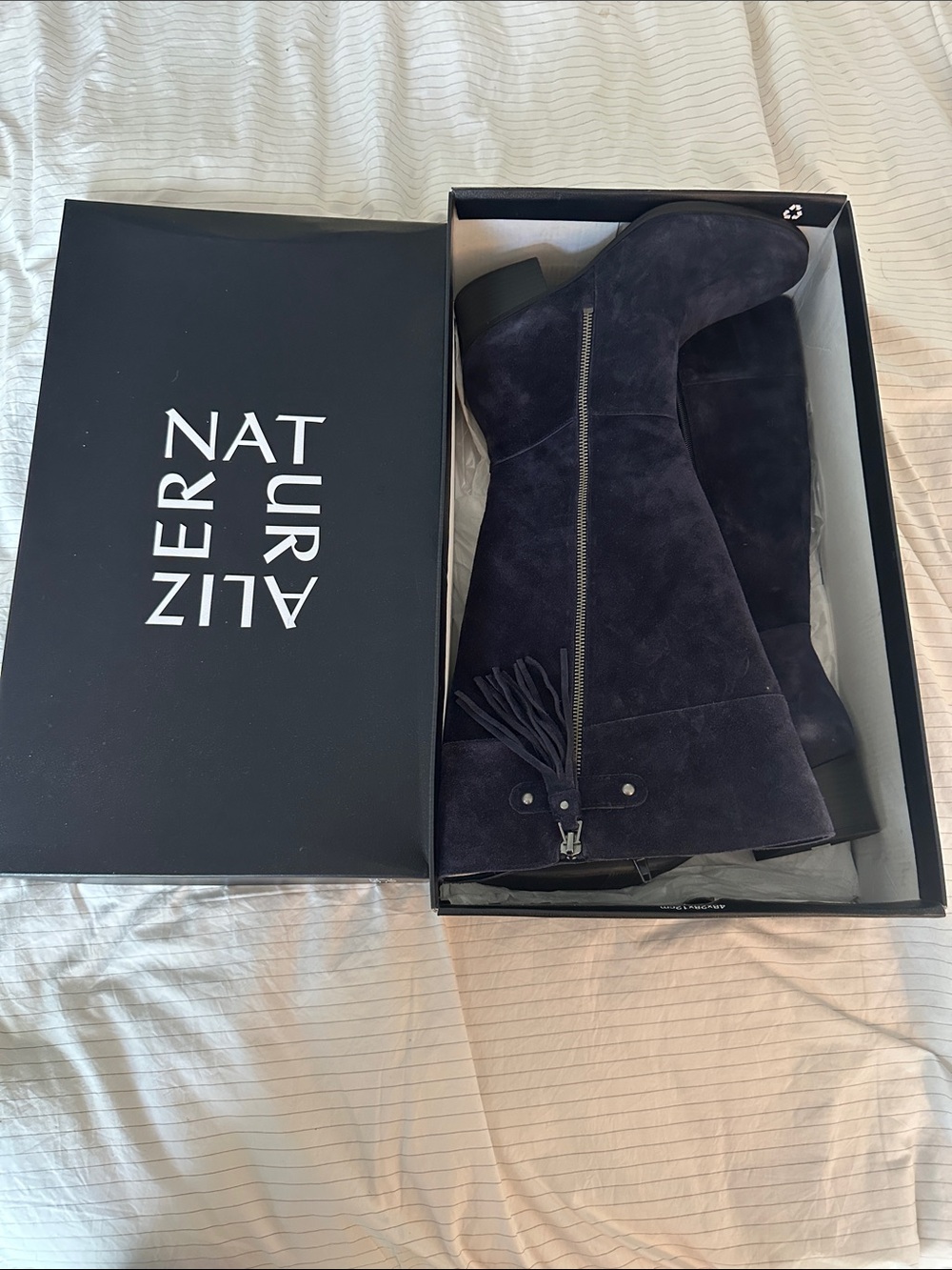 Naturalizer Kailyn French Navy Suede Knee-High Tassel Zip Boots - 8.5 Wide Calf